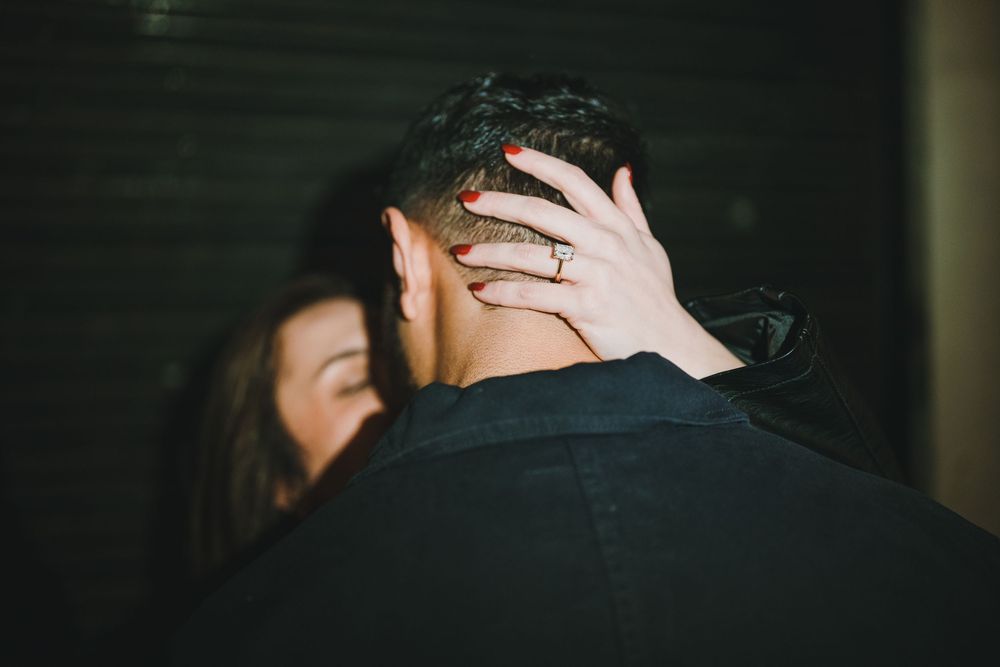 Edgy, moody engagement photos in Chinatown, Washington DC.