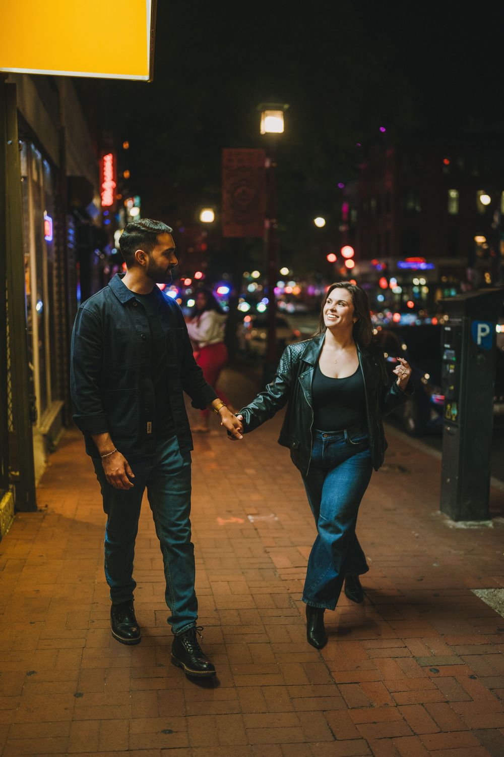 Edgy, moody engagement photos in Chinatown, Washington DC.