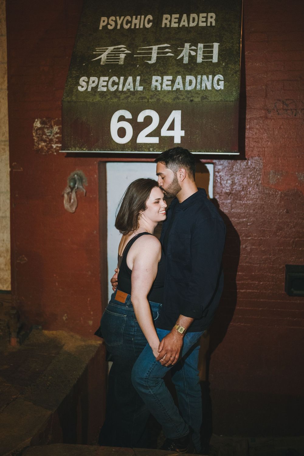 Edgy, moody engagement photos in Chinatown, Washington DC.