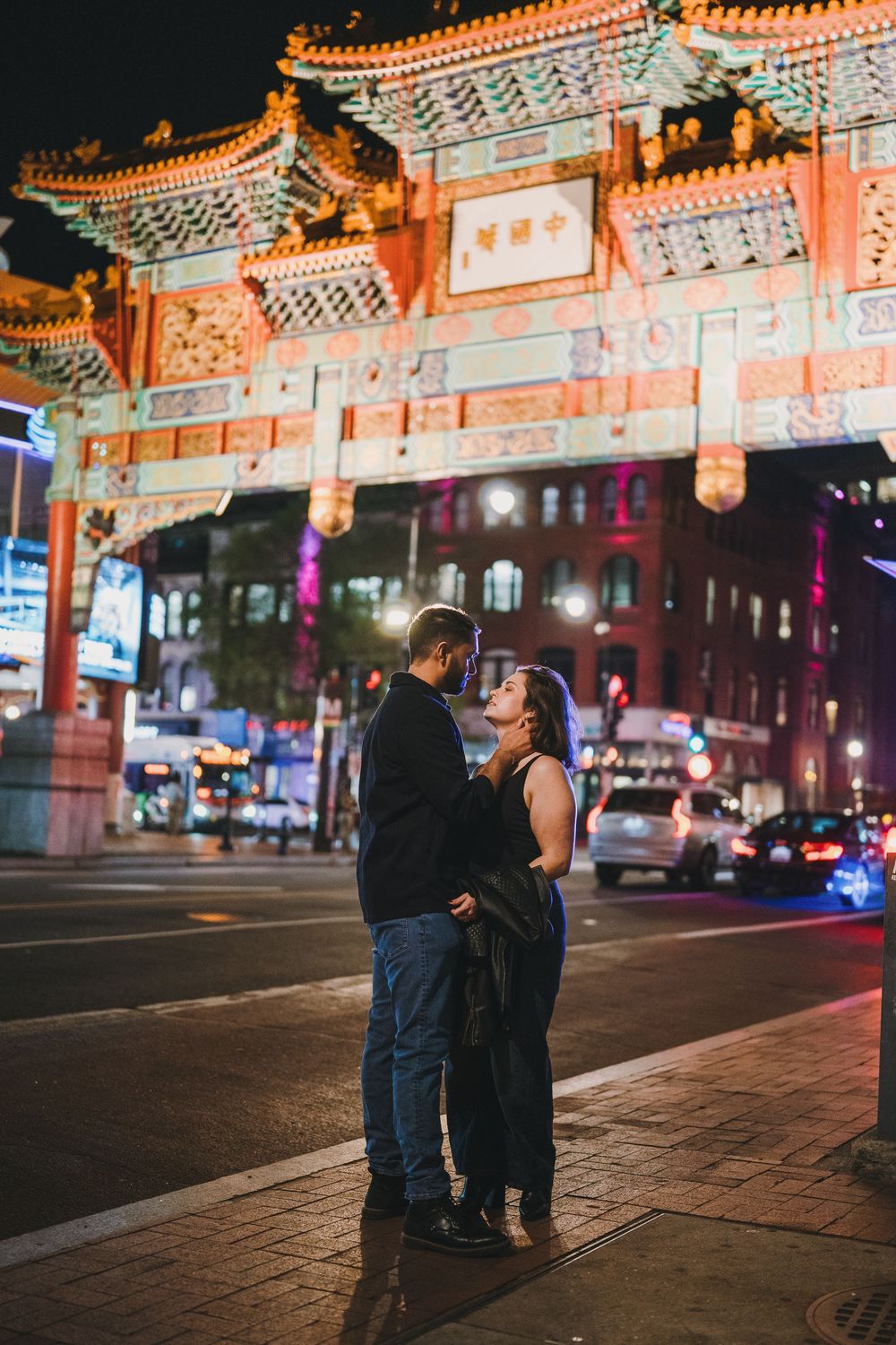 Edgy, moody engagement photos in Chinatown, Washington DC.