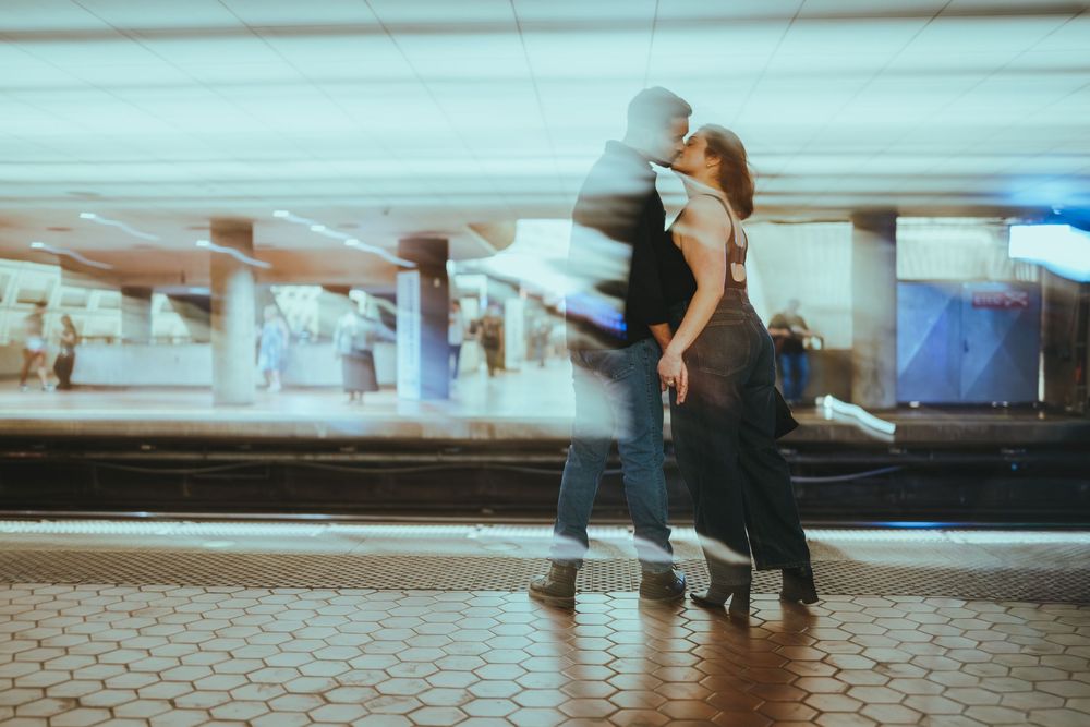 Edgy, moody engagement photos in Chinatown, Washington DC.