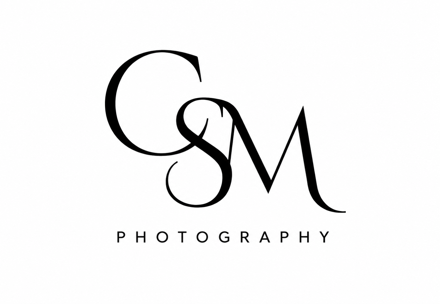 Elegant CSM Photography logo featuring intertwined serif letters C, S, and M in black on a white background.