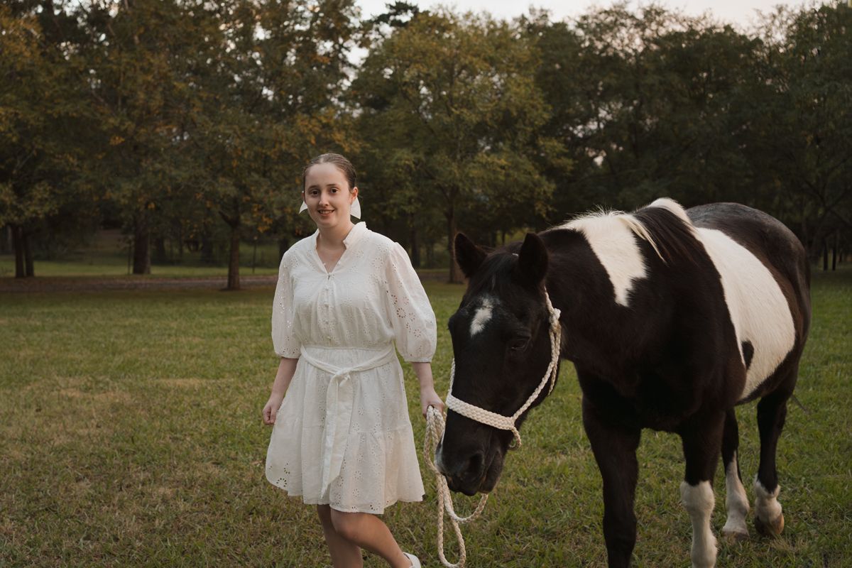 girl leading horse on a green field during a photoshoot with a horse in sydney
