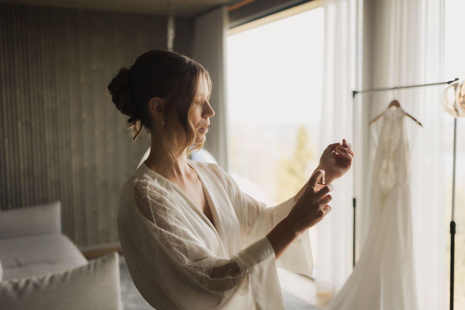 Soft natural window light illuminating interior preparation scene.