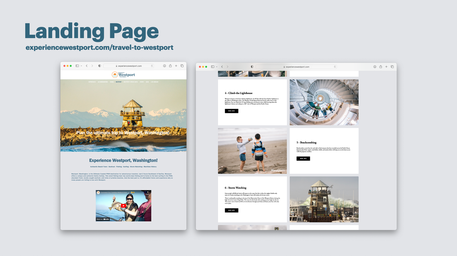 Website mockup showing multiple landing page layouts with minimalist design elements.