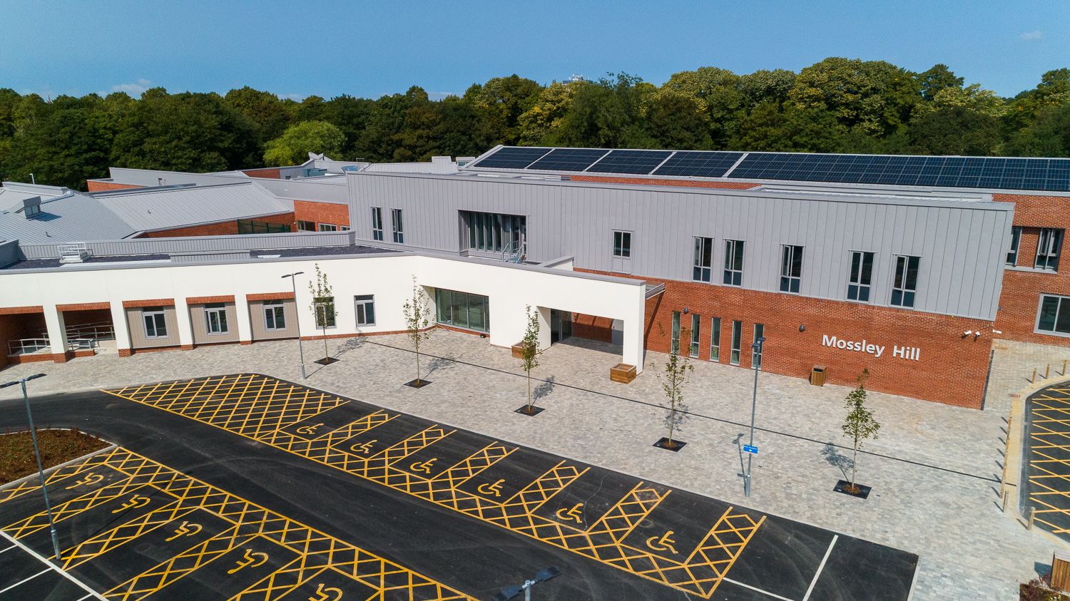 Architectural Drone photograph of exterior of Mossley Hill Hospital Liverpool
