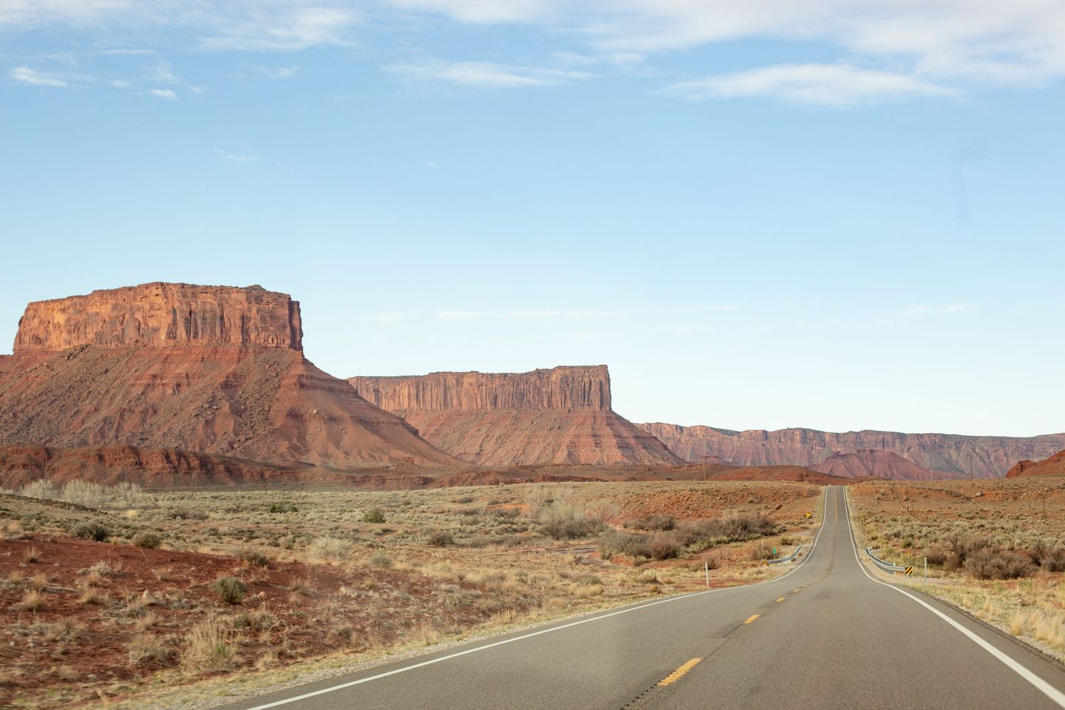 Road through plateaus in Moab, Utah