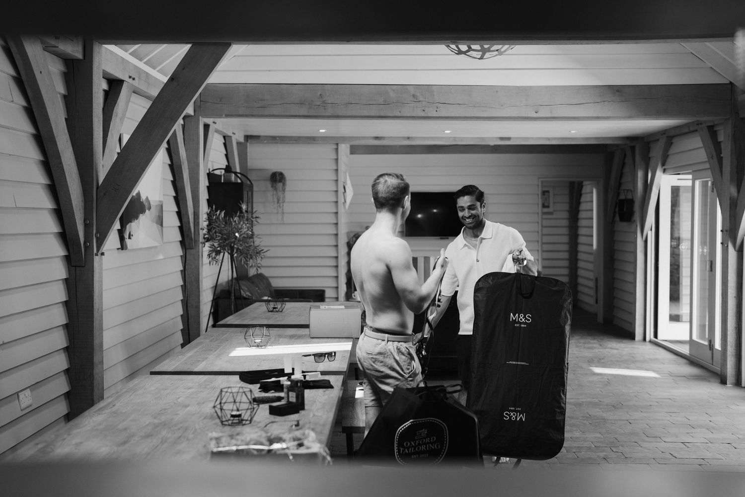 Tunnels Beach Wedding Venue in North Devon, Groom and groomsmen getting ready