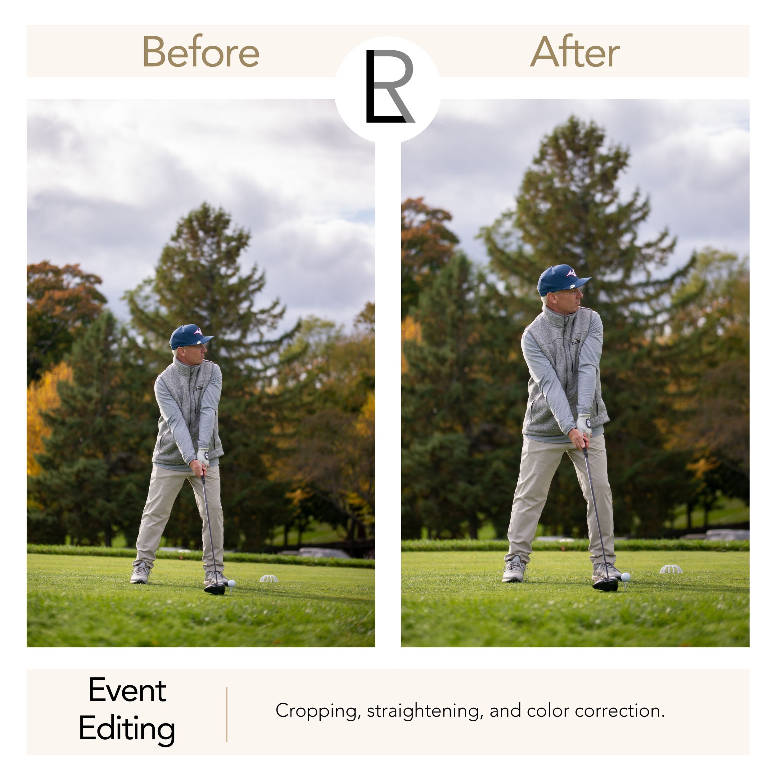 Event photography editing is quick and simple. Just color correction, straightening and cropping so you have a fast turnaround time.