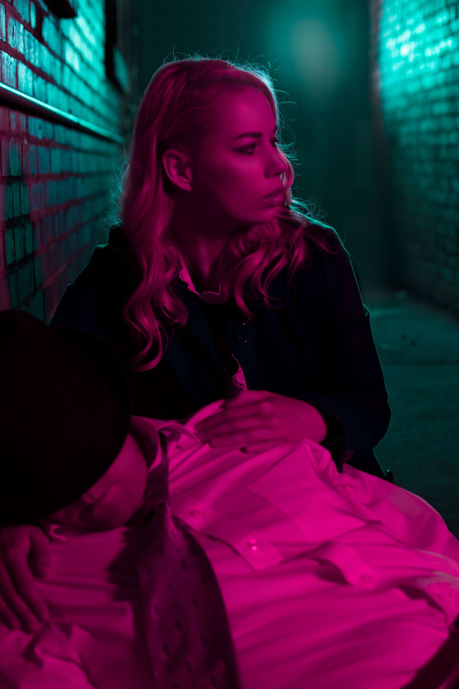 Provo Center Street Utah neon noir photoshoot back alley