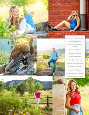 Outdoor portrait photography pricing guide showing various session options and packages.