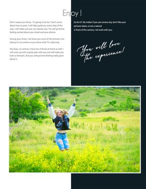 Photography guide showing person jumping in yellow flower field with dark background design elements.