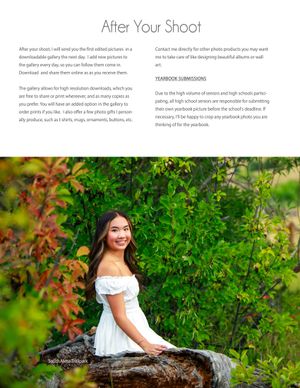 Photography session guide showing portrait poses on fallen tree trunk in natural setting.