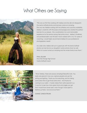 A collection of outdoor photography testimonials and client reviews displayed on a white background with nature images.