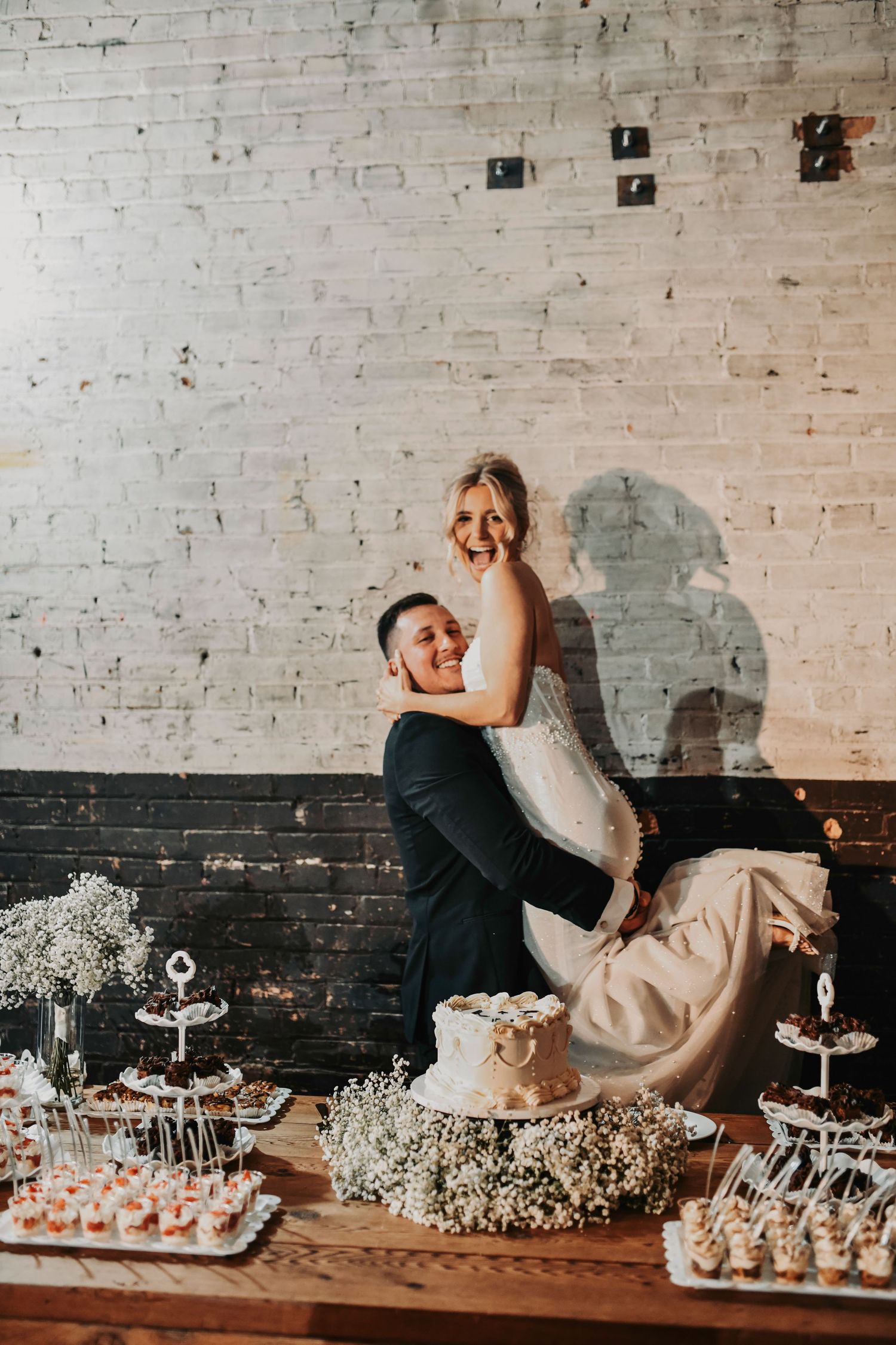 Elegant wedding cake displayed during reception