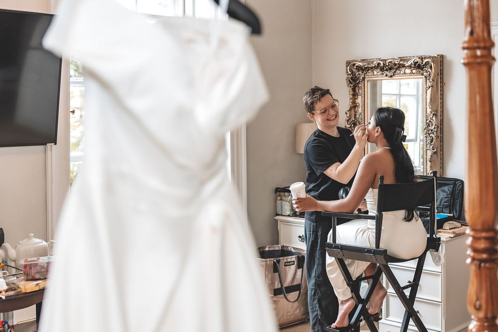 Documentary wedding photography capturing the bride during bridal preparations.
