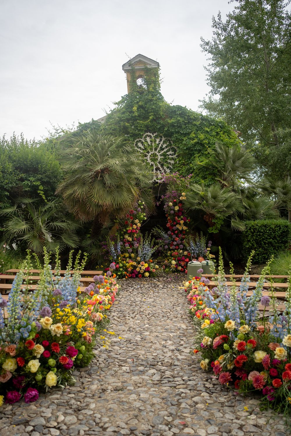 Floral design in church ceremony for luxury wedding