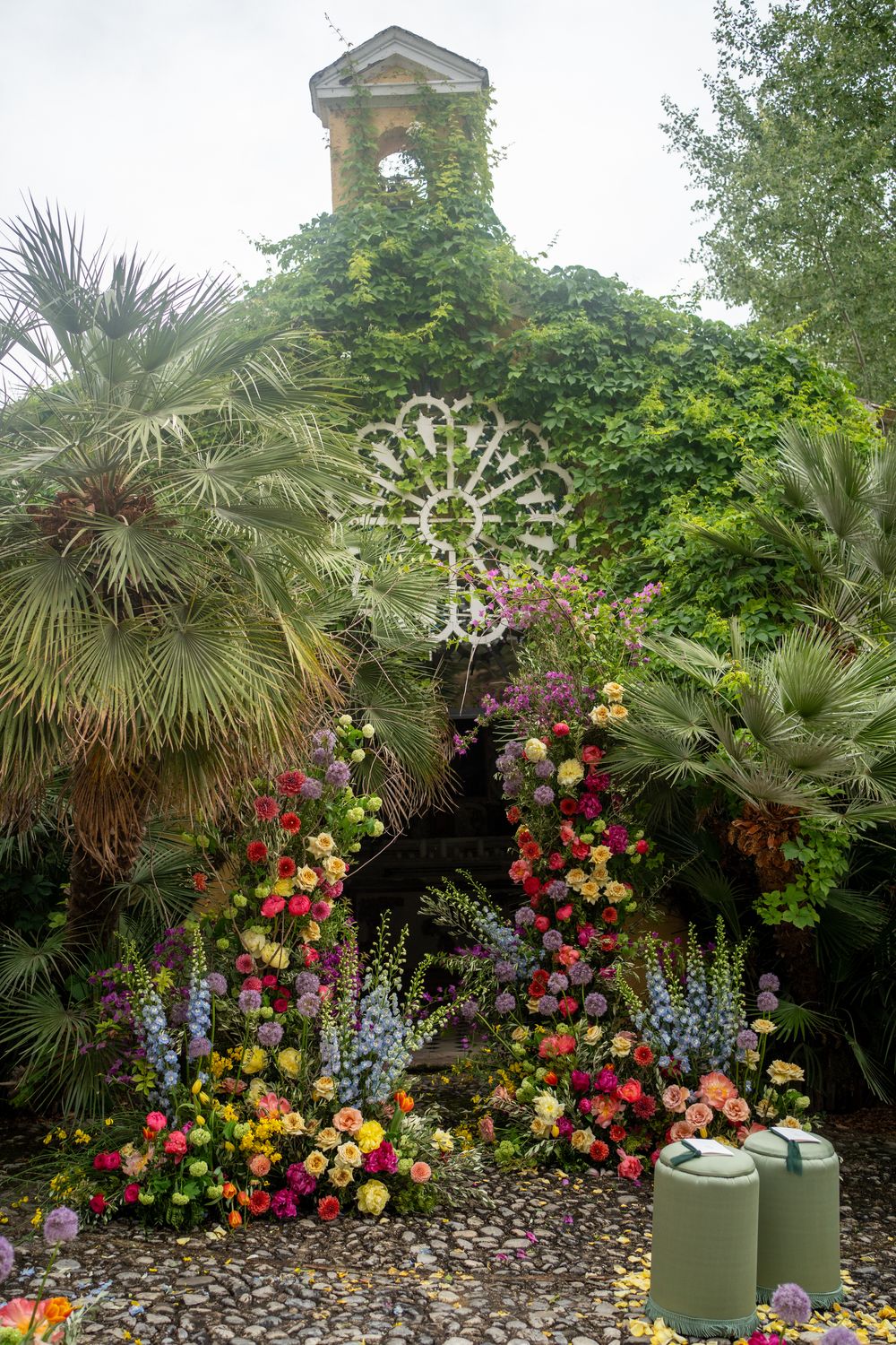 Floral design in church ceremony for luxury wedding