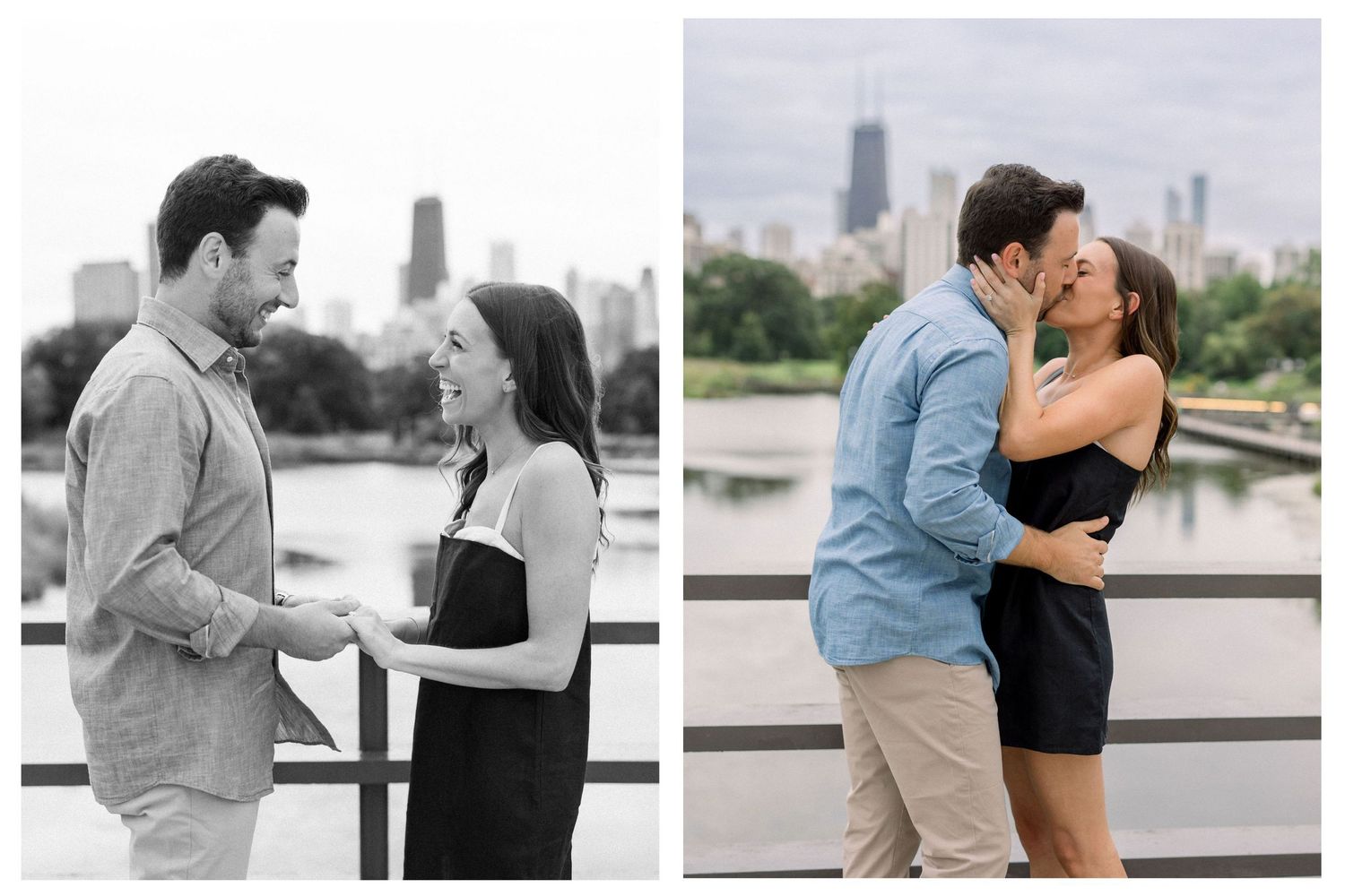 Newly engaged couple celebrating a Lincoln Park surprise proposal in Chicago.
