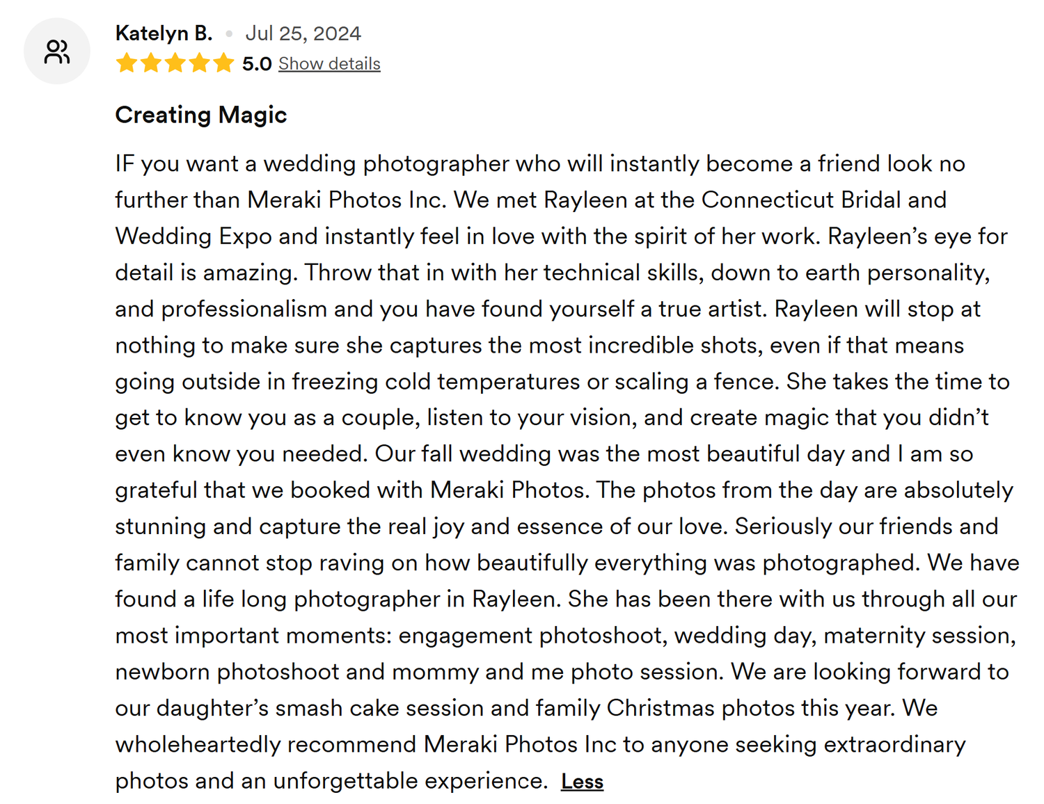 A collection of wedding photography testimonials and reviews displayed on a white background with star ratings.