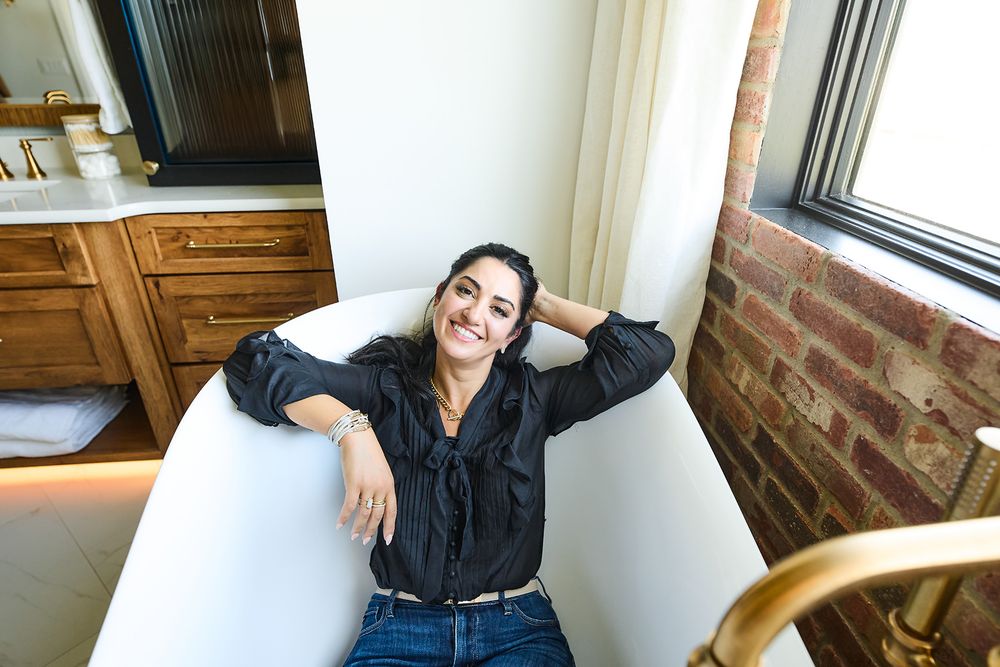 A series of casual portrait shots showing someone posing against a brick wall and window.