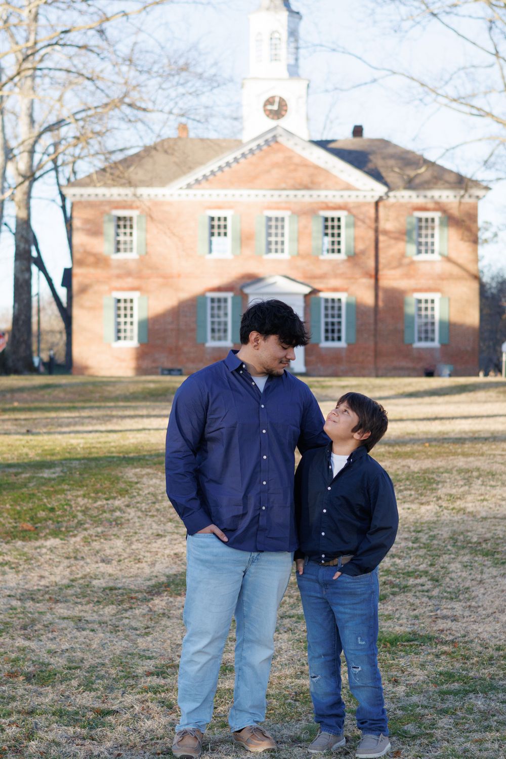 portraits at sunset in front of the Chowan County Courthouse