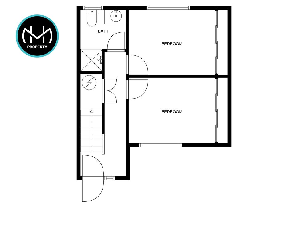 Architectural floor plan showing multiple bedrooms, bathrooms, and living spaces with detailed measurements and layout.