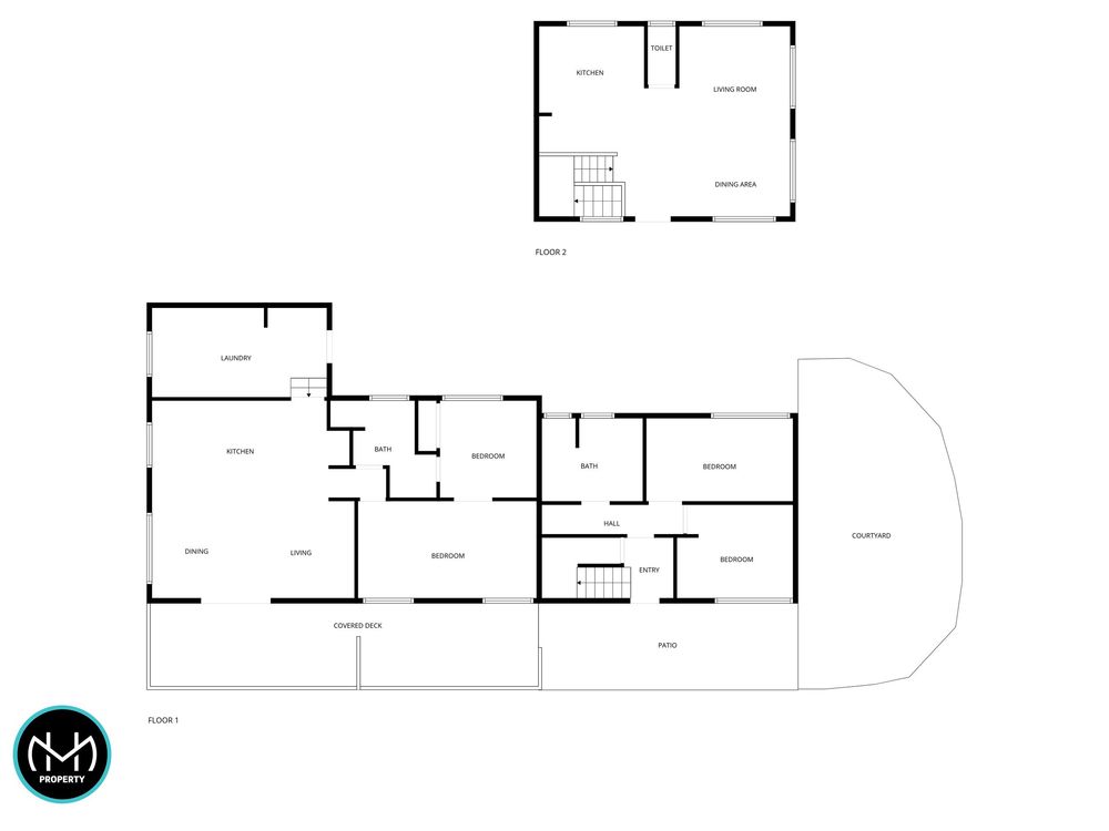 Black and white architectural floor plan showing detailed room layouts and measurements.