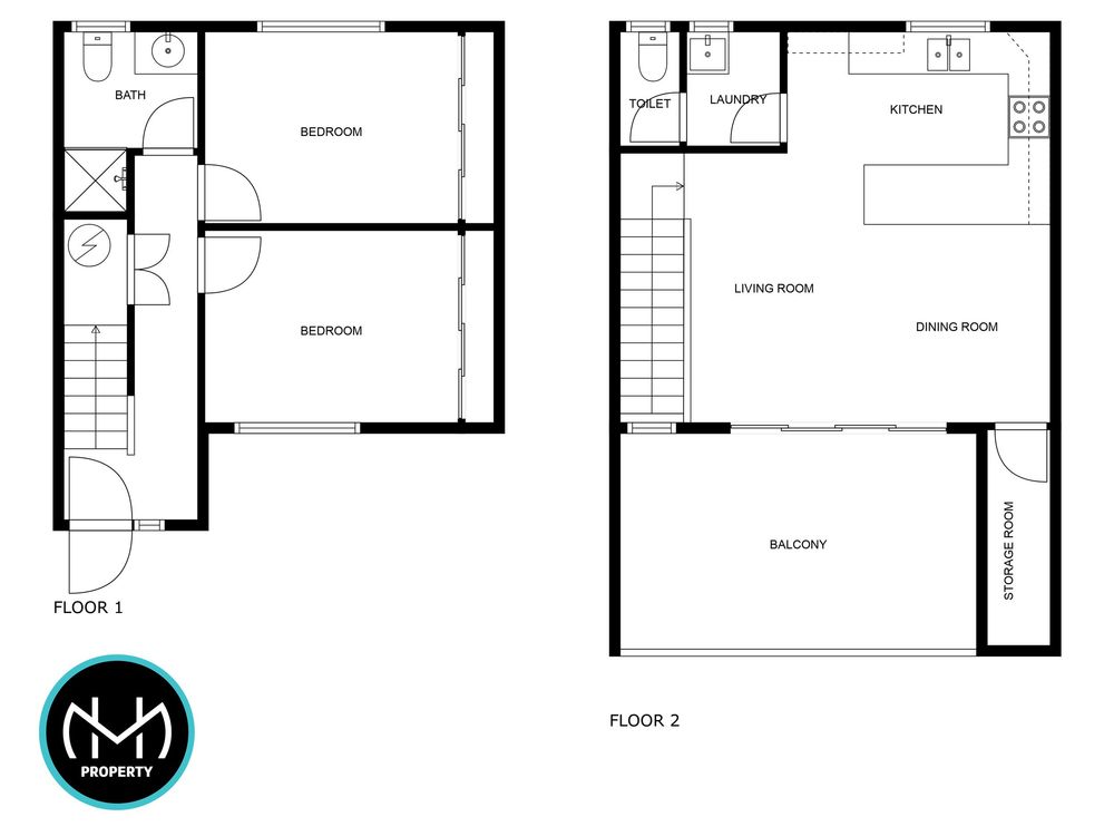 Architectural floor plans showing multiple levels of a residential building with room layouts and dimensions.