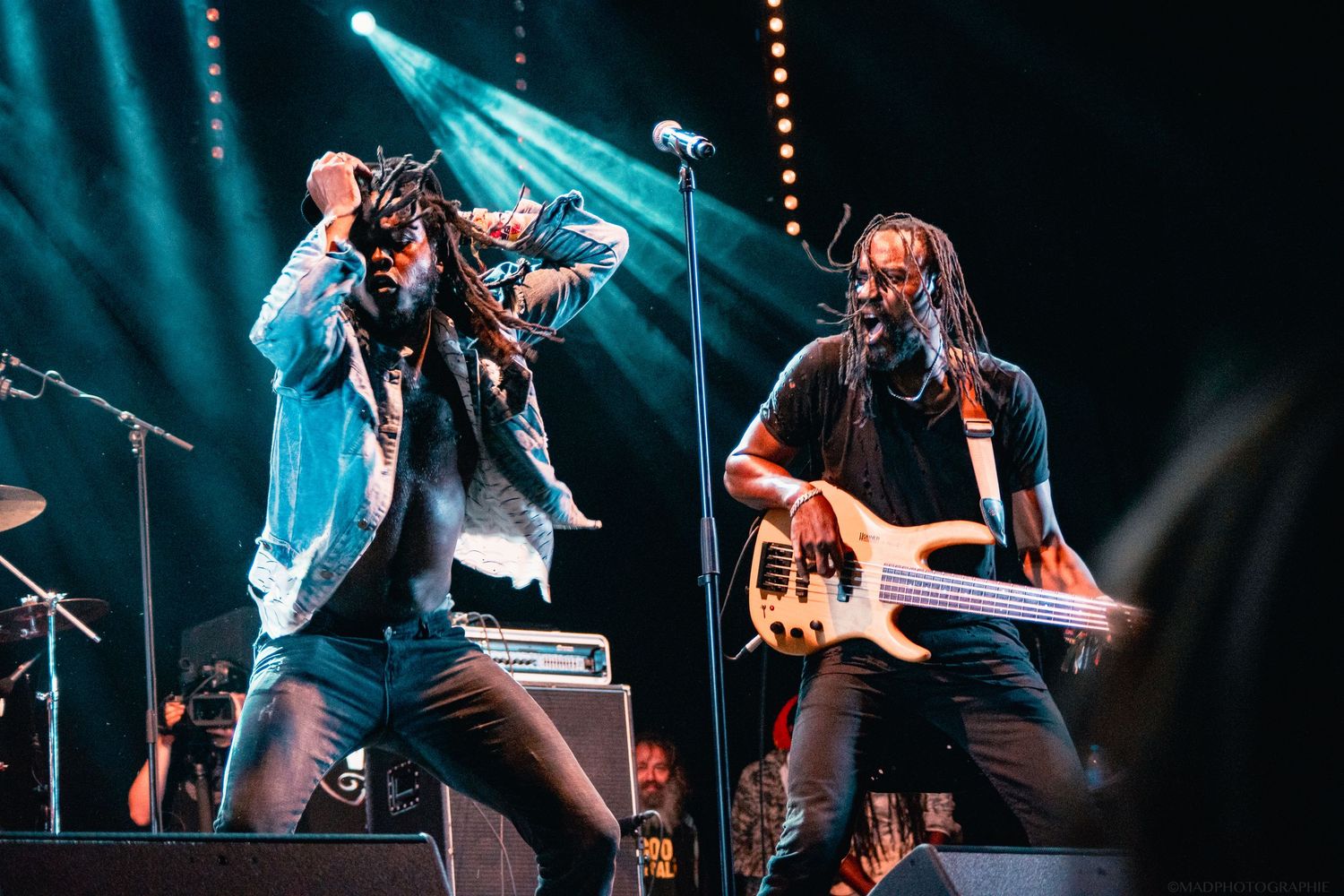 Scène de concert festival de musique reggae musiciens live guitare électrique