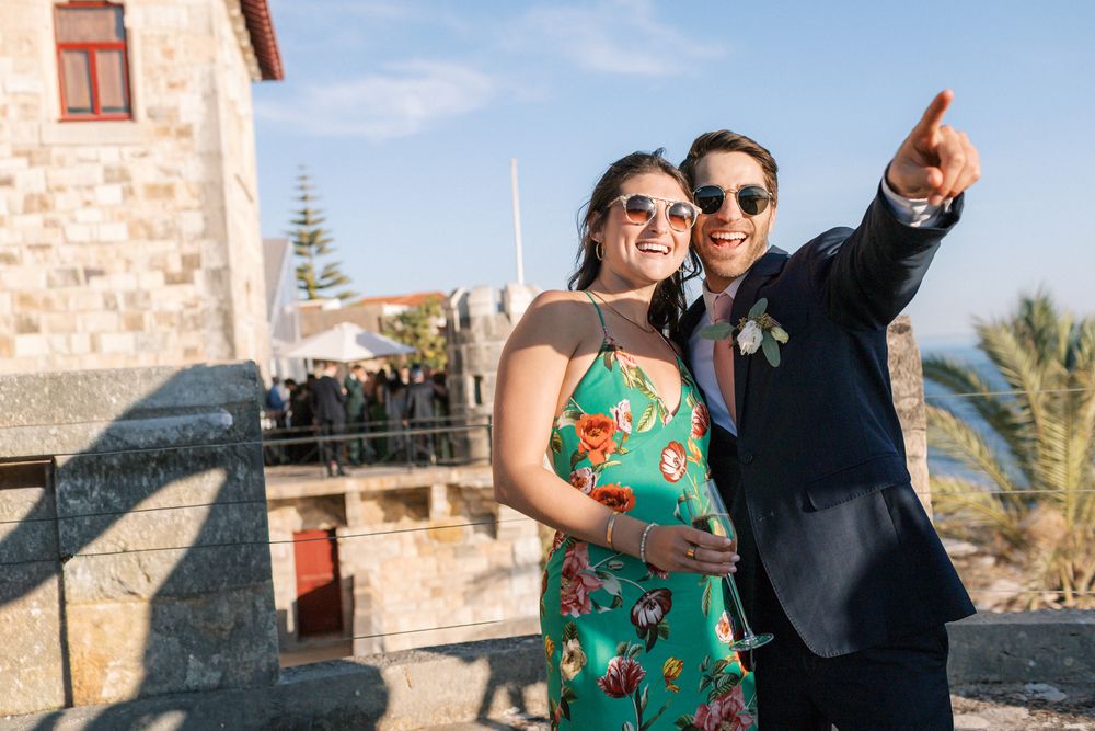 Guests enjoying cocktail hour at Forte da Cruz in Cascais Portugal by the sea