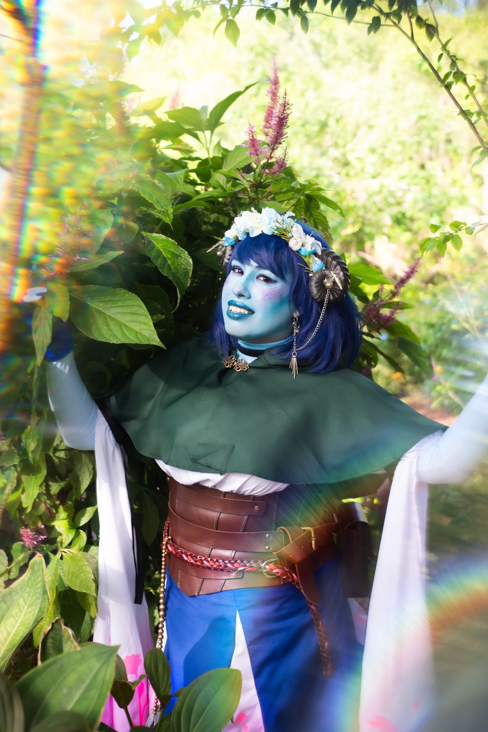 Solo Cosplay photography session at Mead Garden Orlando showcasing dramatic portrait with cinematic posing of Jester from Critical Role