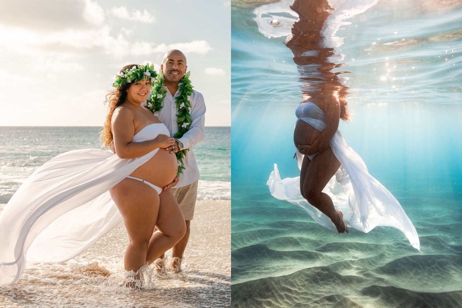 Hawaii underwater photographer Oahu maternity photographer north shore photography portrait photos freediving freedive maternity pregnancy