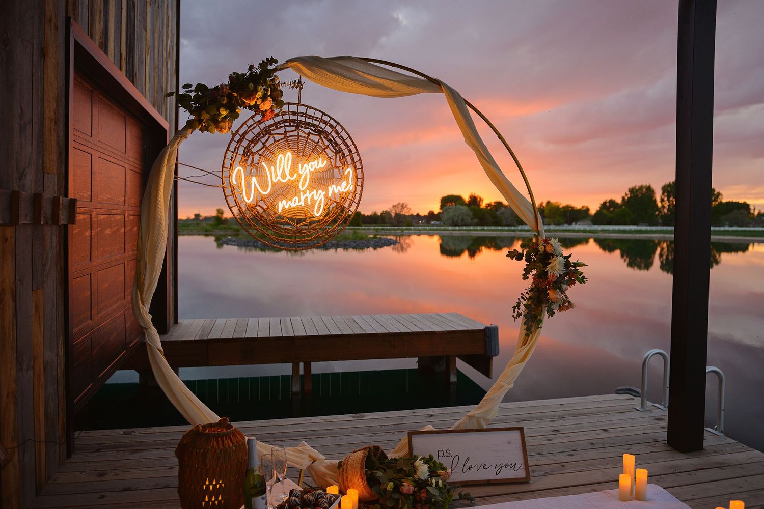 Idaho Falls professional wedding photographer wedding proposal on private late at sunset