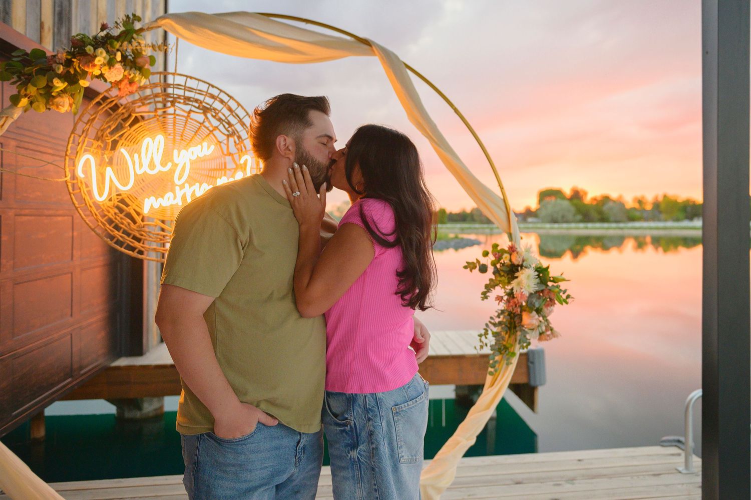 Idaho Falls professional wedding photographer wedding proposal on private late at sunset