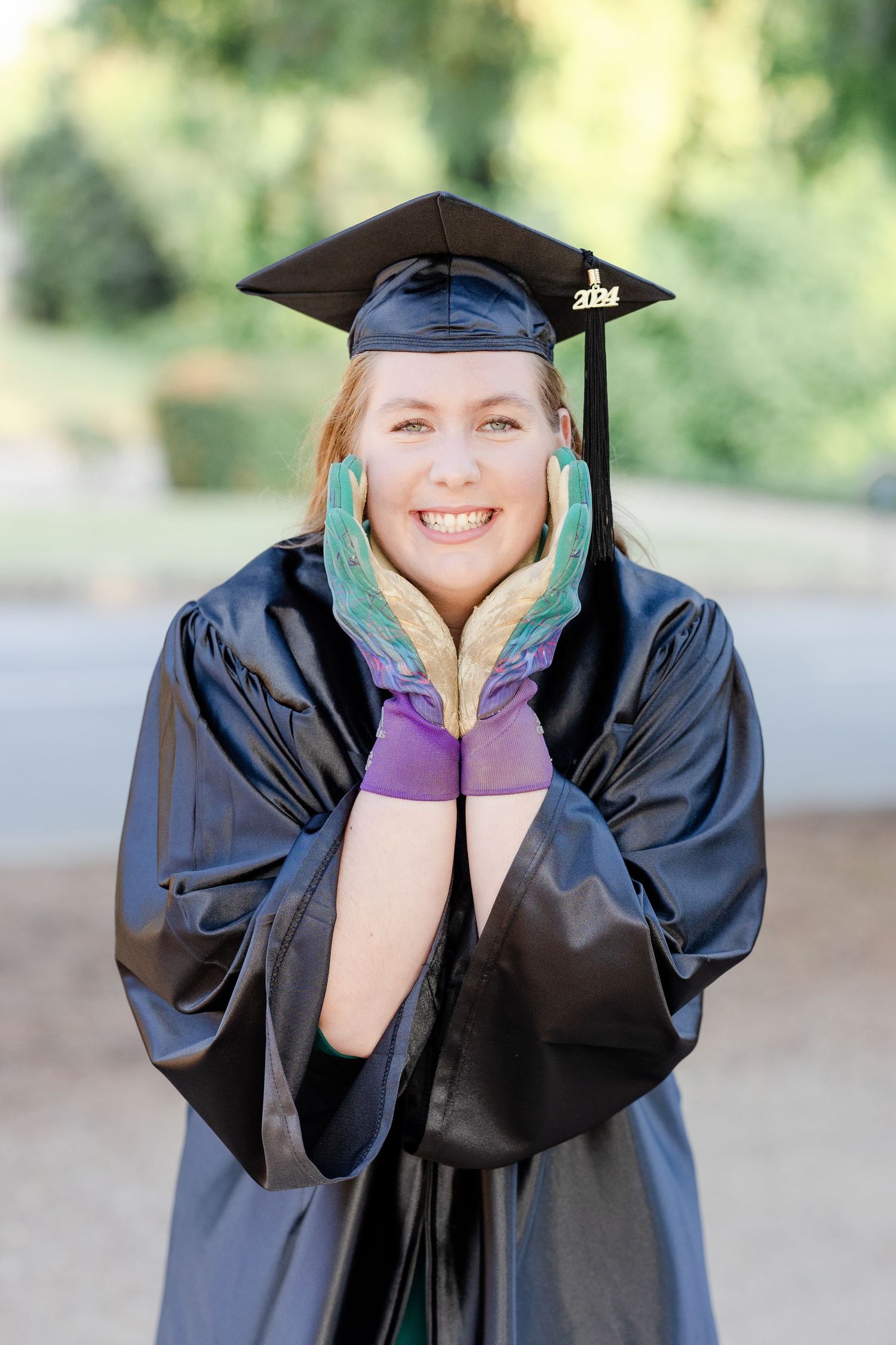College woman wearing soccer goalie gloves photo ideas