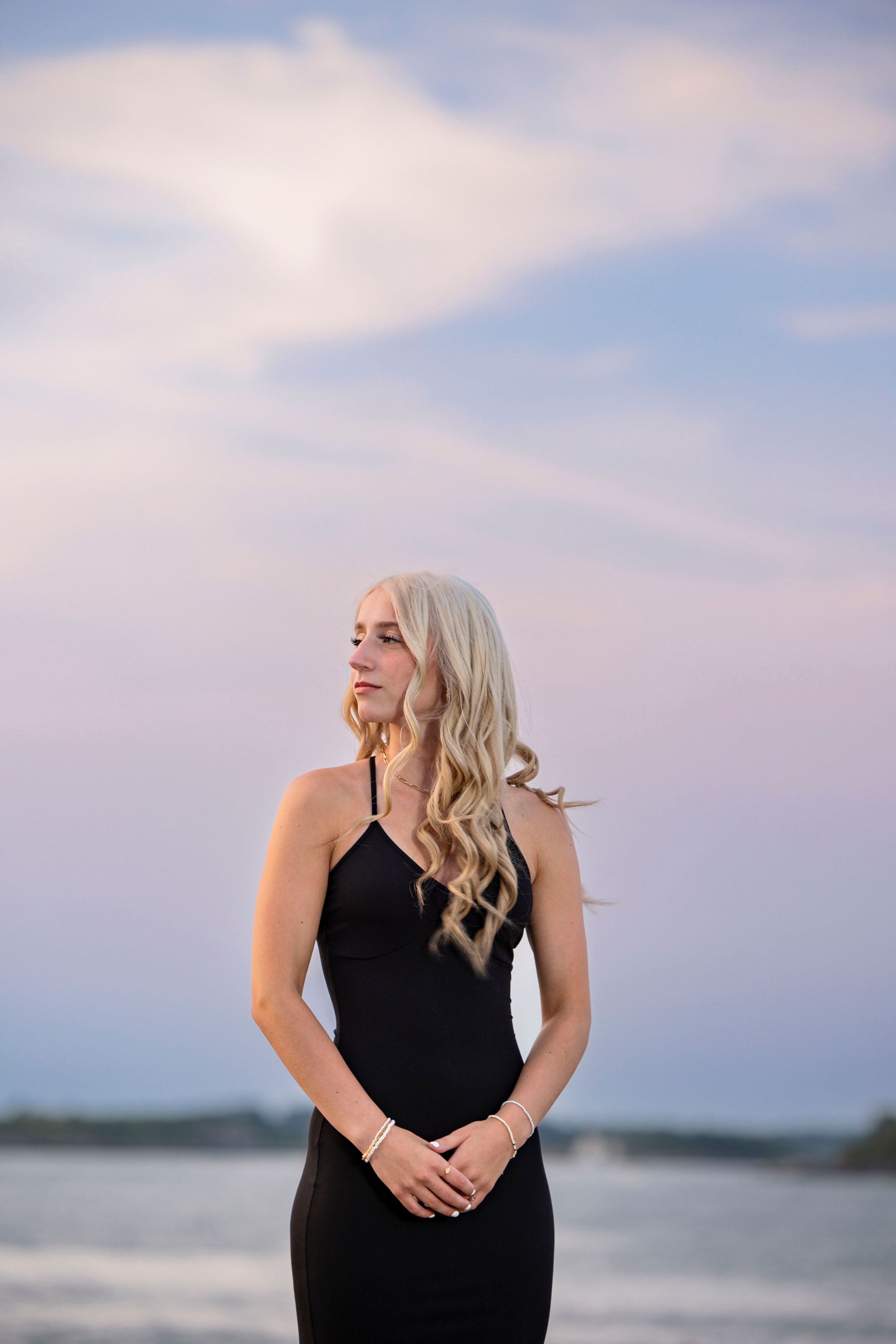 Elegant senior portrait at the ocean