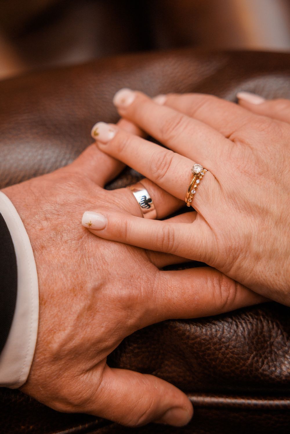 Photo of wedding rings after the wedding ceremony