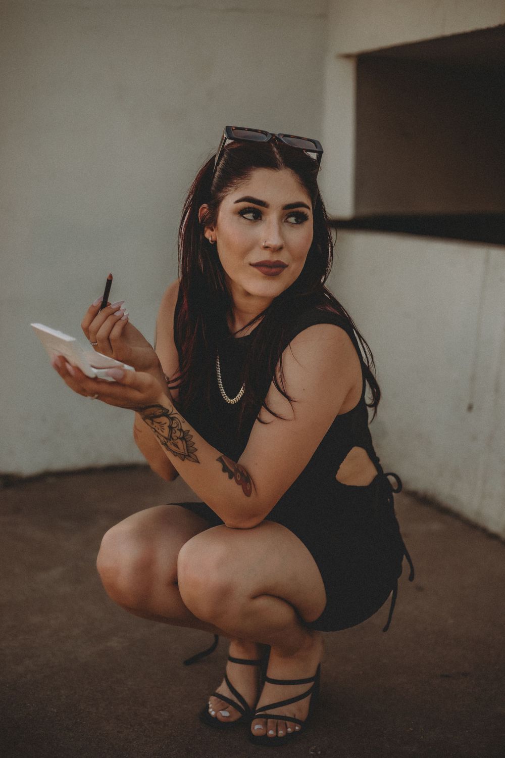 Model showcasing product for branding photography session in Southern California