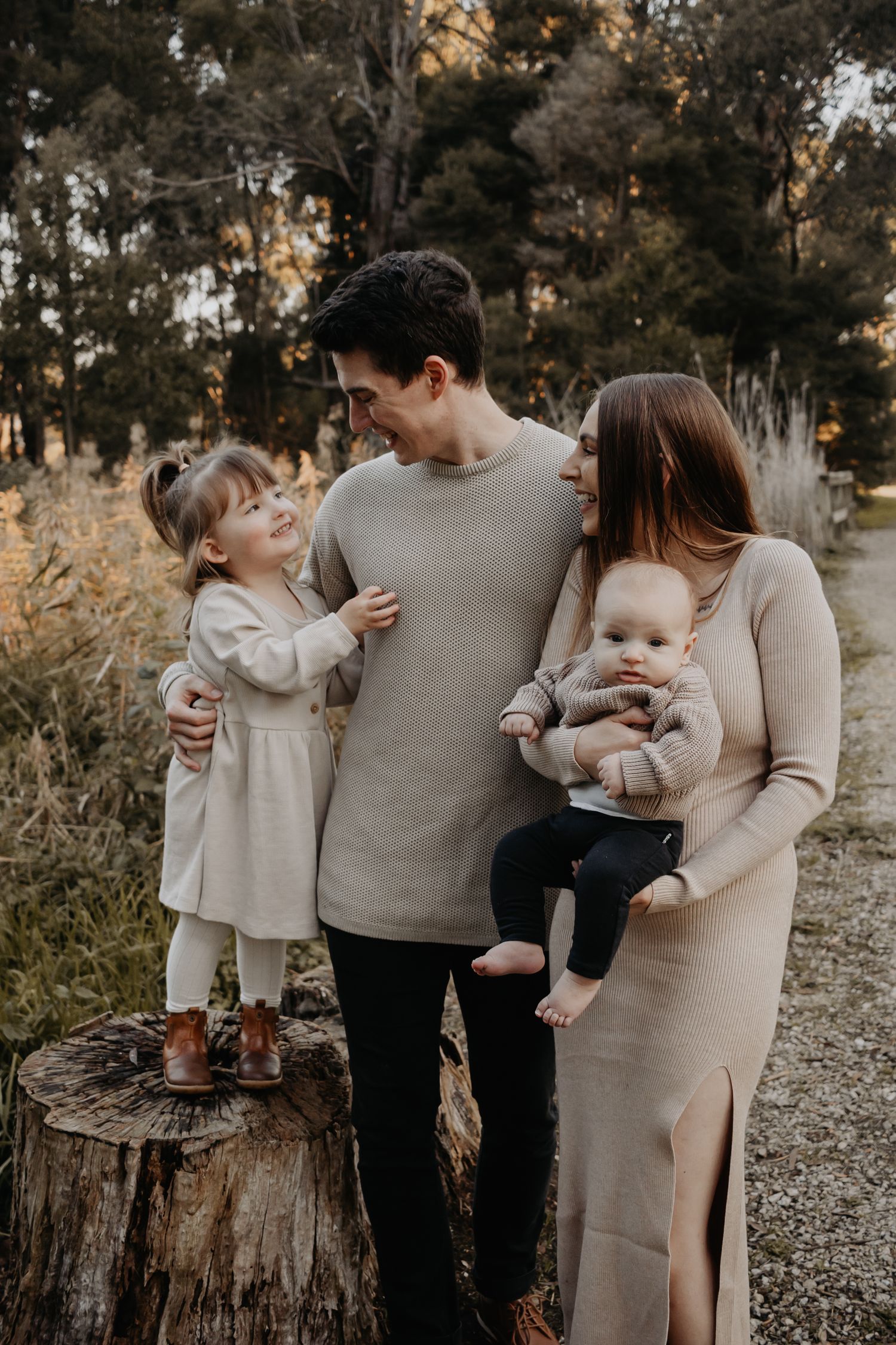 Family all looking at each other.