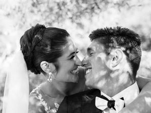 A romantic black and white photo montage shows four intimate couples kissing in dreamy, artistic compositions.