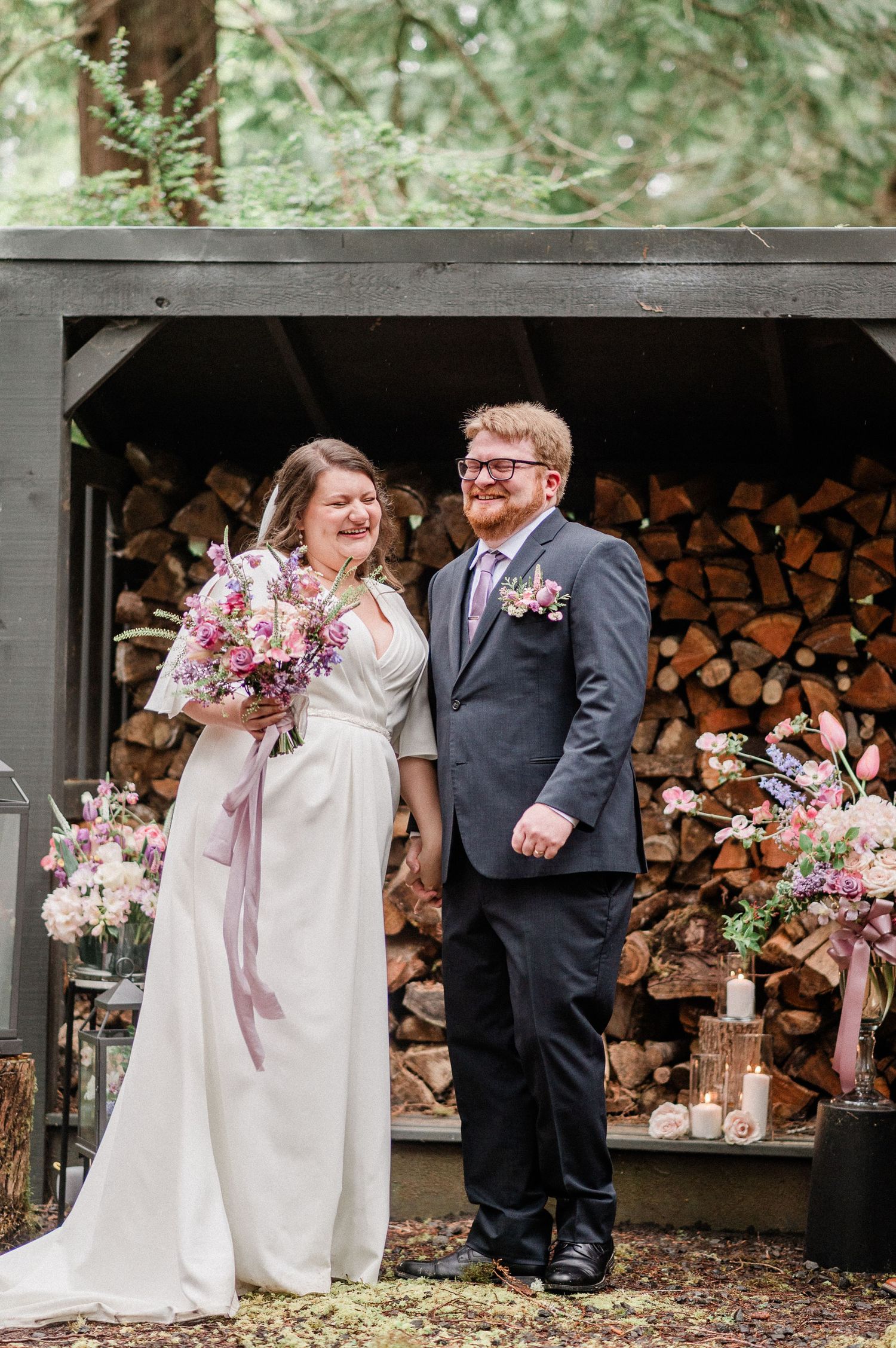 bride and groom laughing during ceremony