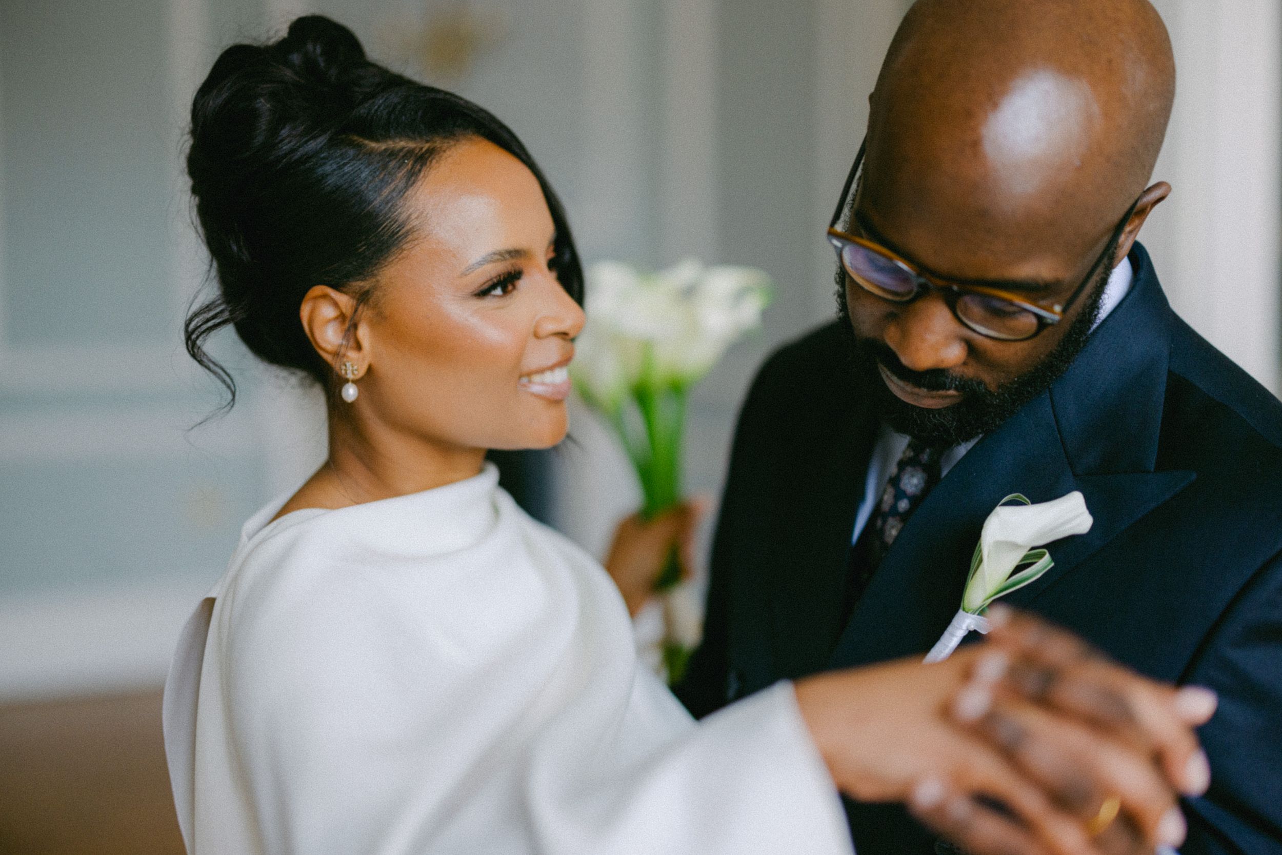 Intimate moment between newlyweds during their wedding ceremony.