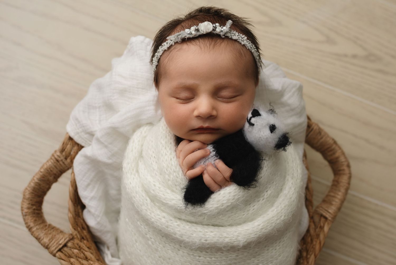 Charlottesville photographer, newborn photoshoot in studio, baby holding lovey