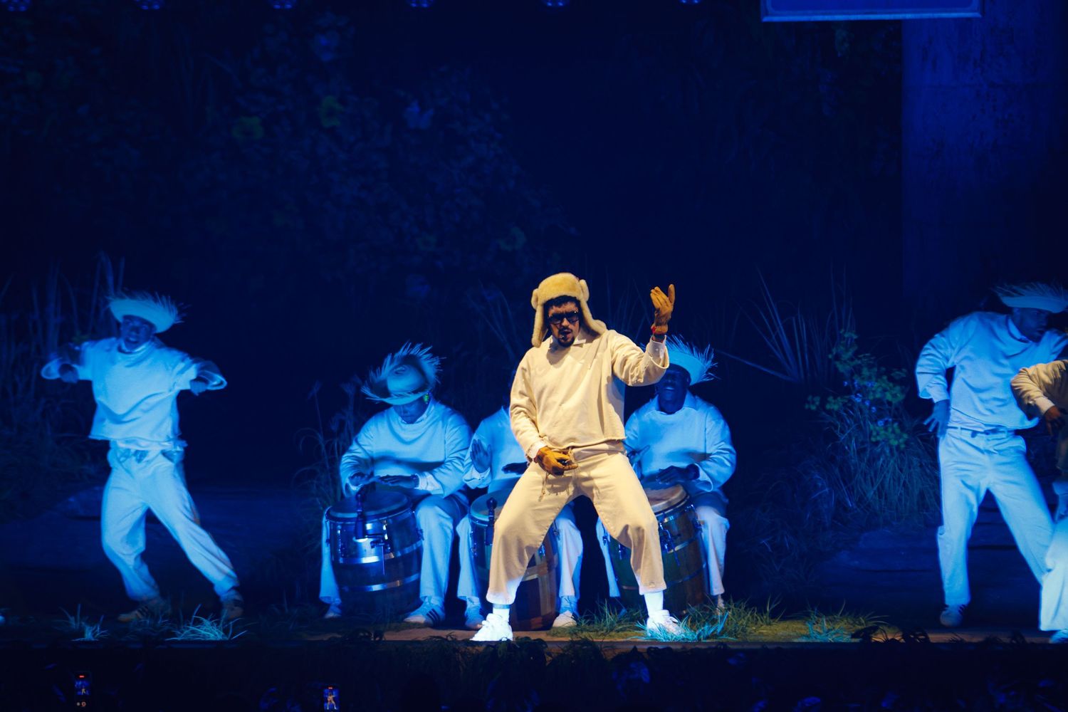 Bad Bunny performs onstage during night five of his "No Me Quiero Ir De Aqui" residency at the Coliseo de Puerto Rico.