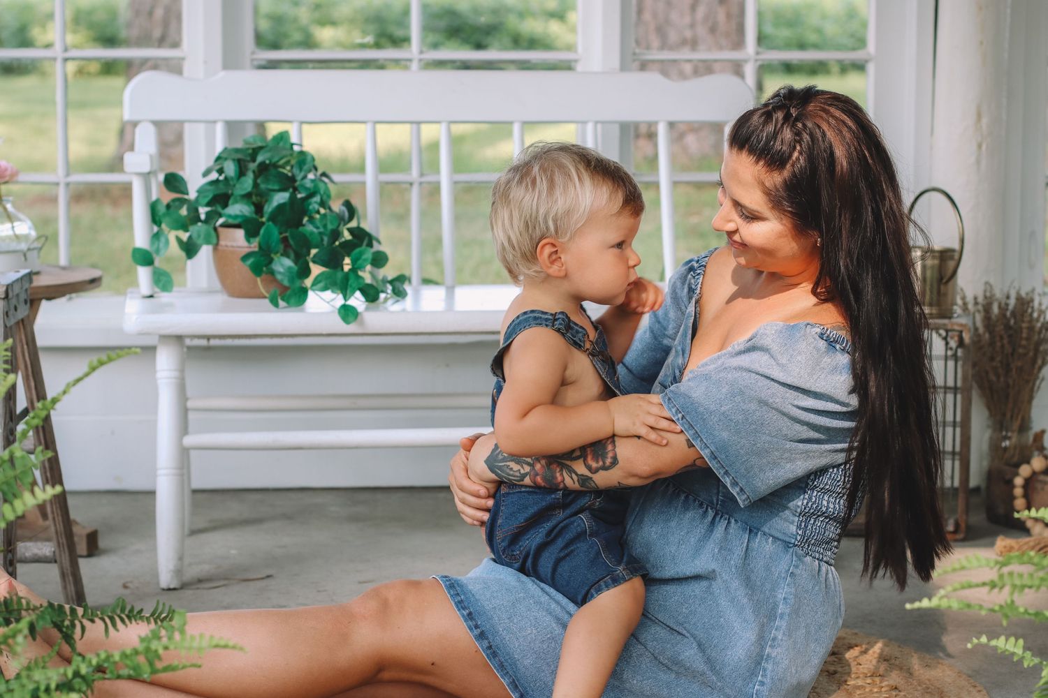 mother and son. denim outfits