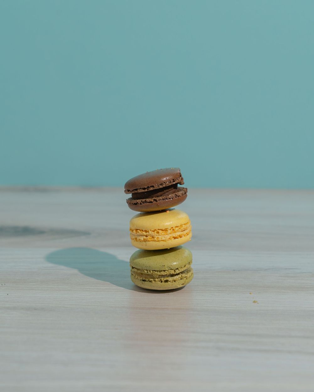 Three macaroons stacked onto of each other