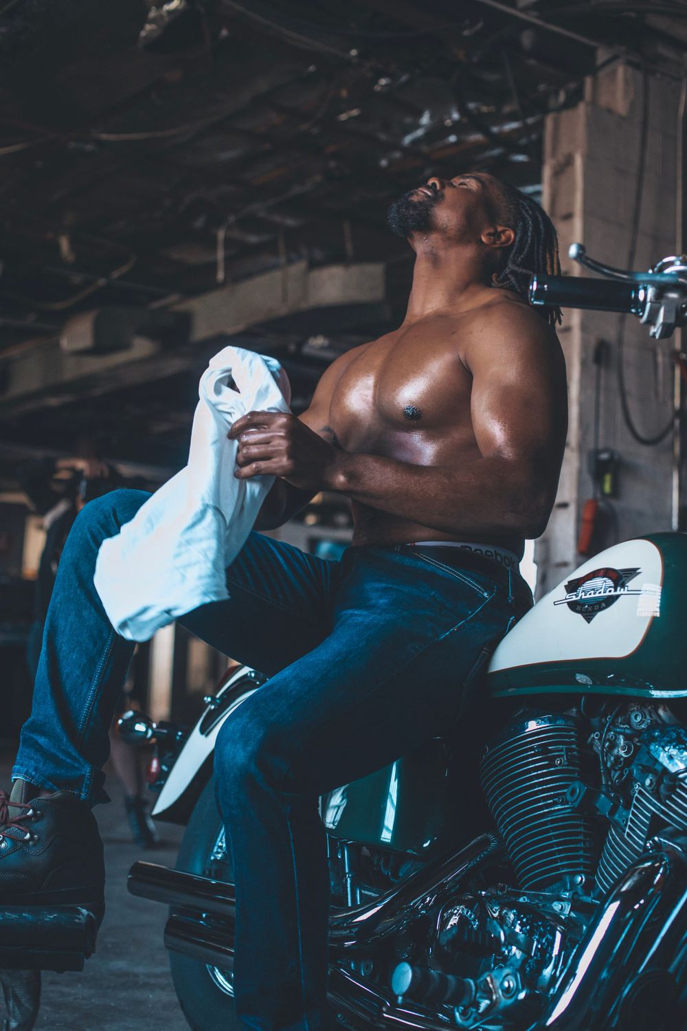 biker male biker, motorcycle, Honda, garage, sexy