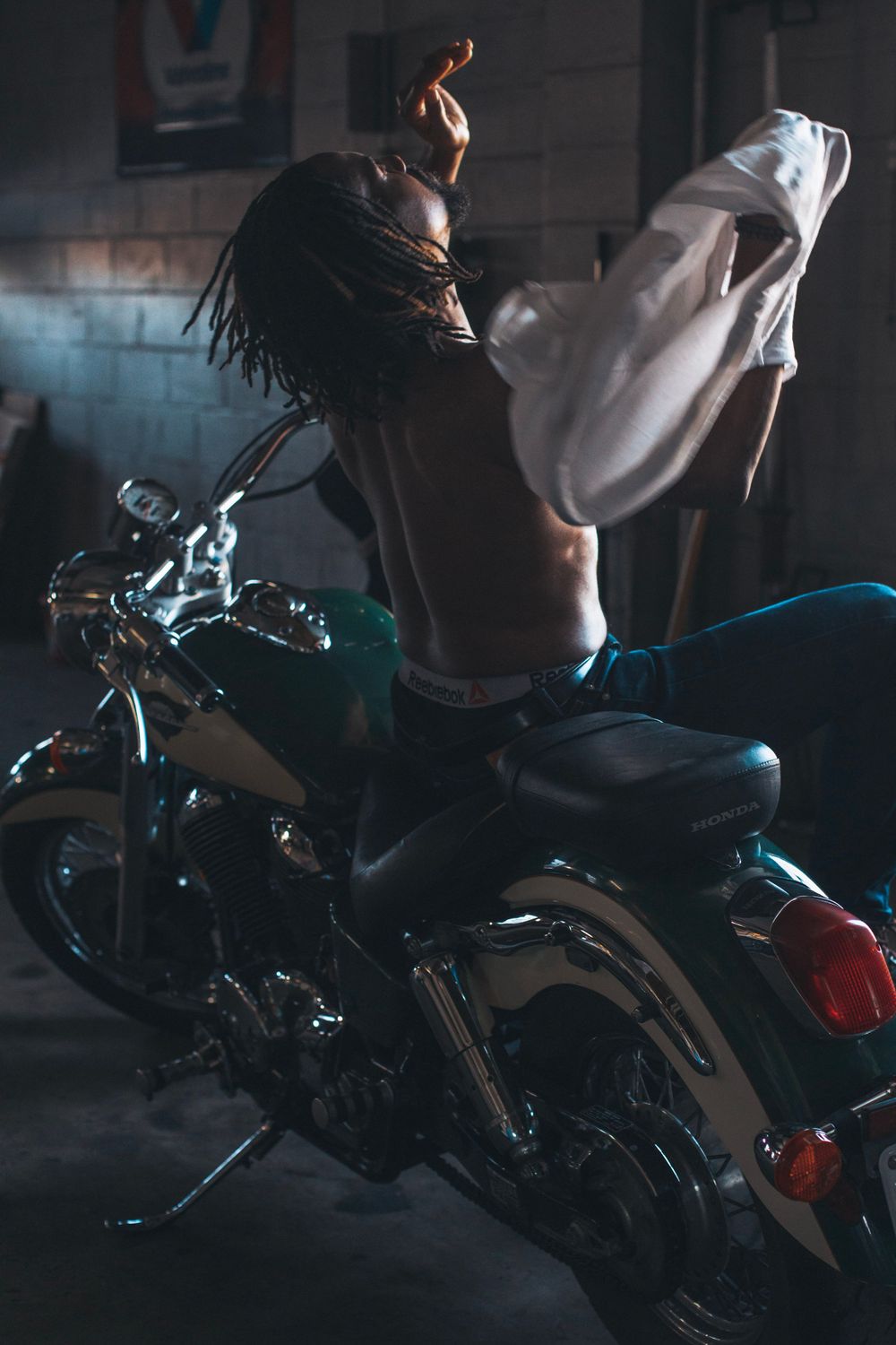 biker male biker, motorcycle, Honda, garage, sexy, boudoir, Harley-Davidson, Indian, Yamaha