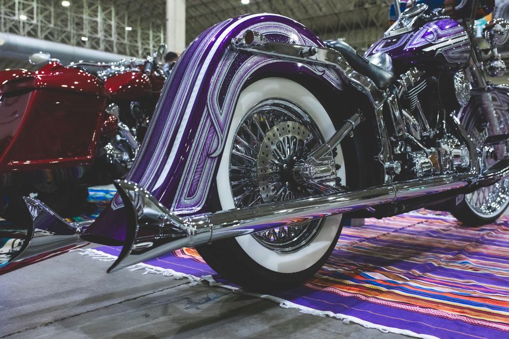 biker male biker, motorcycle, Honda, garage, sexy, boudoir, Harley-Davidson, Indian, Yamaha, custom paint, color Purple